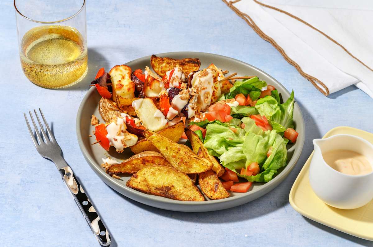 Grilling Cheese and Bell Pepper Skewers