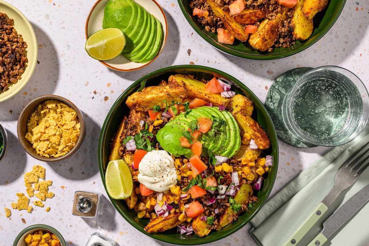 Mexi-kartofler og vegetariske toppings | Byg selv