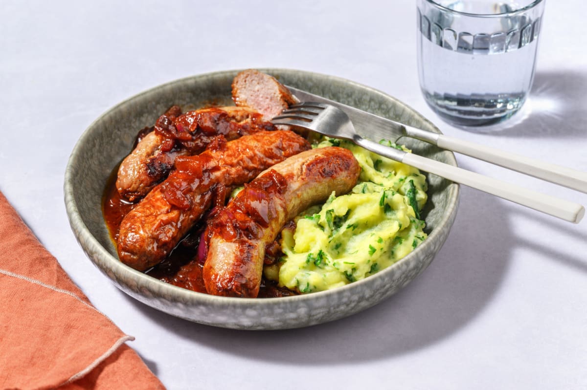 Pan-seared Sausages and Kale Colcannon