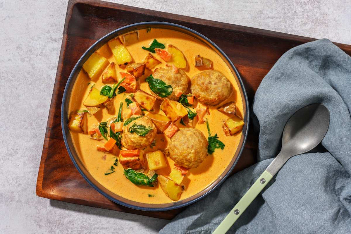 Mild Thai Red Curry Beef Meatball Soup