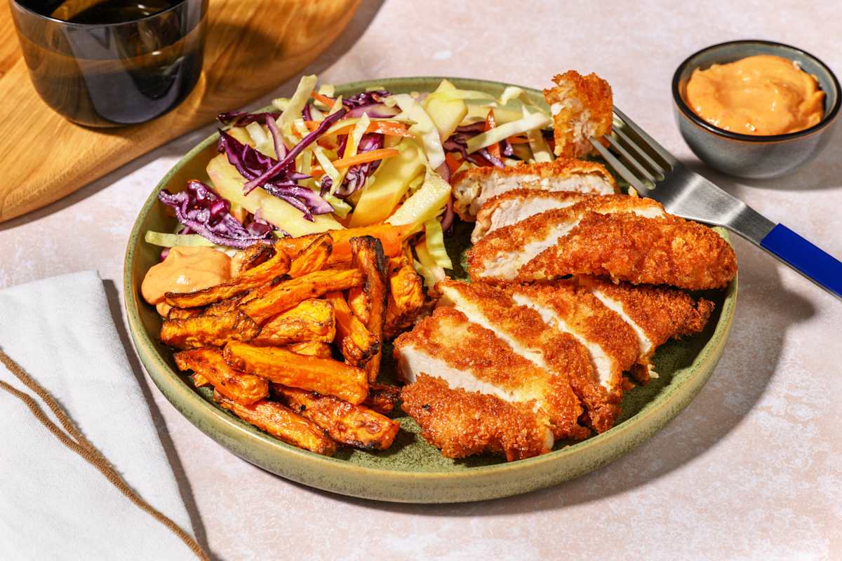 BBQ Chicken Schnitzel & Apple Slaw