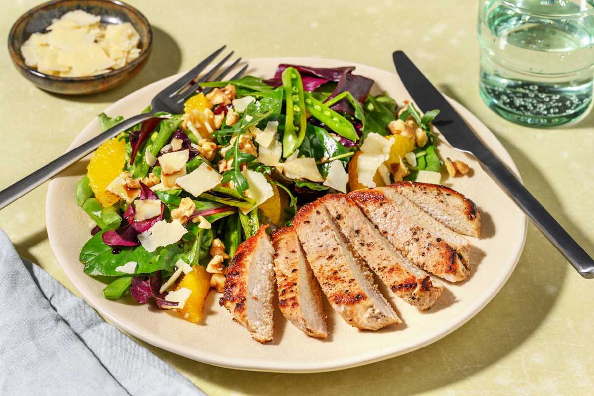 Seared Pork & Orange-Pea Pod Salad