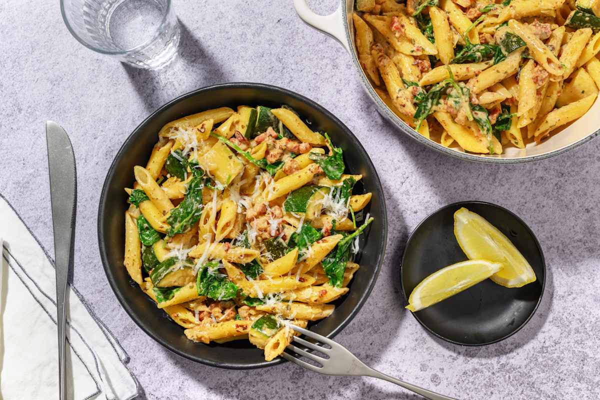 One-Pan Creamy Bacon & Chicken Leek Penne