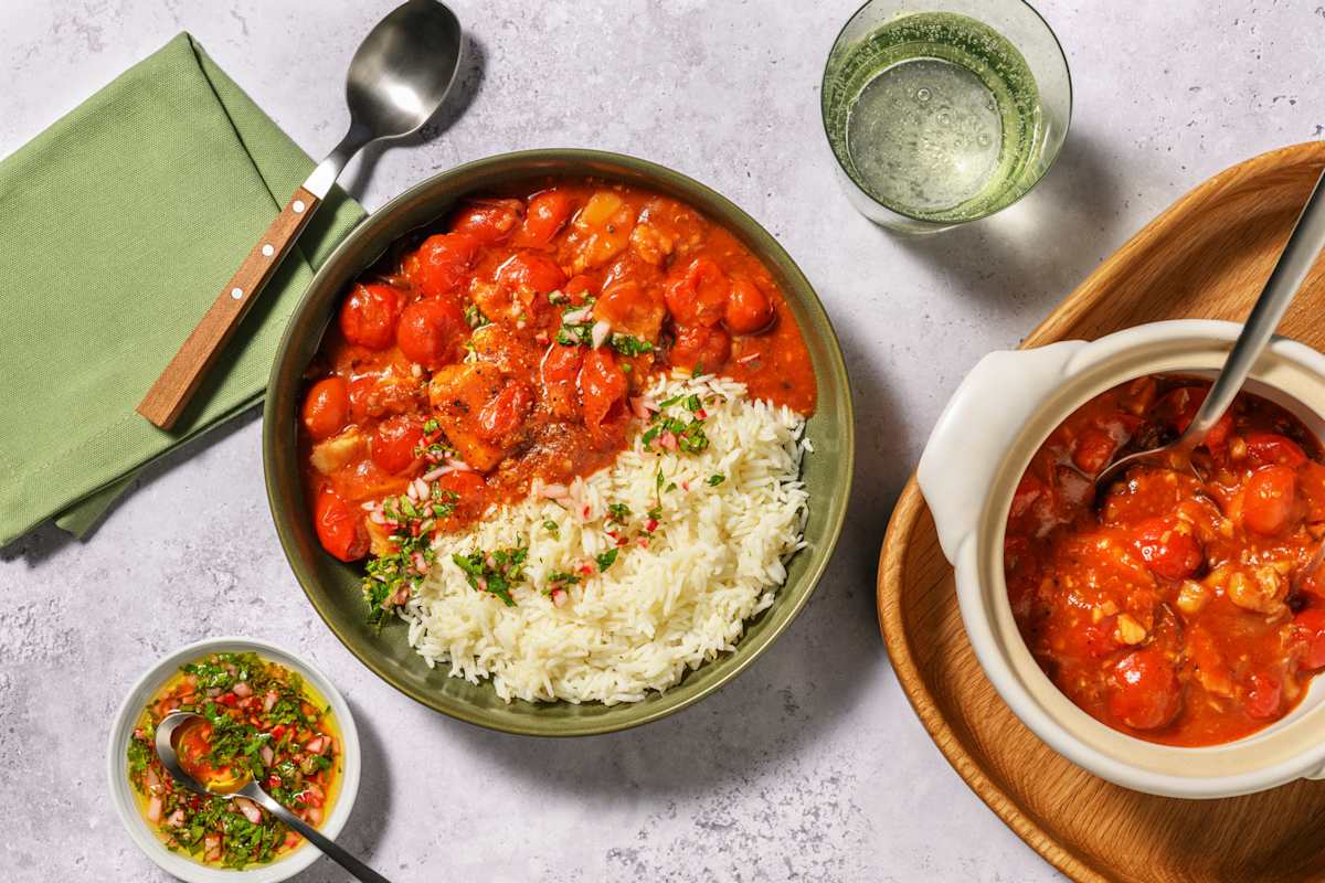 Flaked Double Hoki & Rich Cherry Tomato Stew