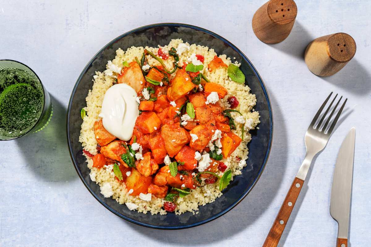 Moroccan Chicken, Haloumi & Roast Vegetable Stew