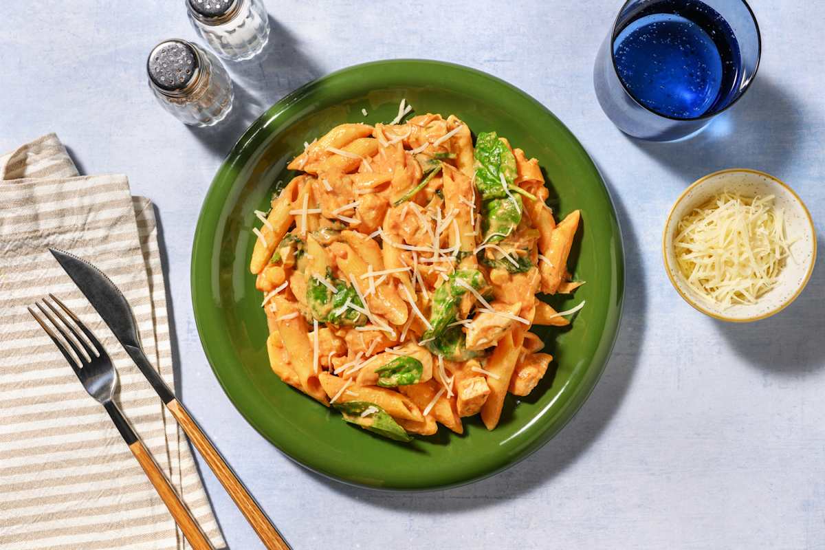 Easy Creamy Tomato Chicken & Bacon Penne