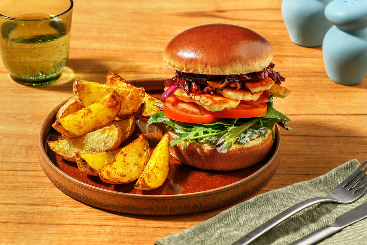 Rustic Double Halloumi & Caramelised Onion Burger