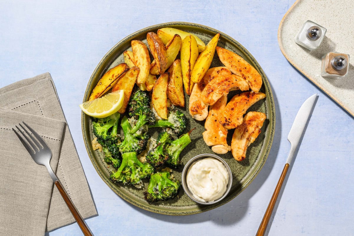 Zesty Chicken Tenders With Smashed Broccoli