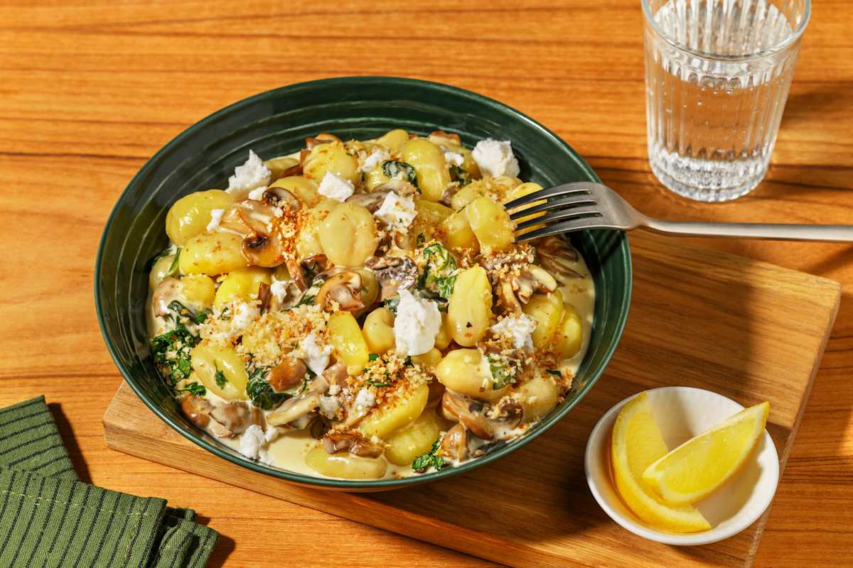 Creamy Mushroom Gnocchi & Herby Garlic Crumb