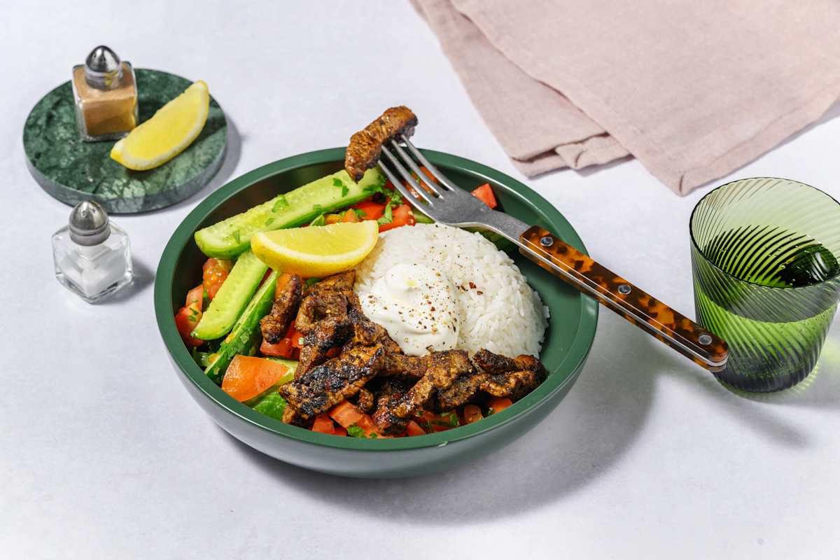 Middle Eastern Veggie Mince & Lemony Quke Salad