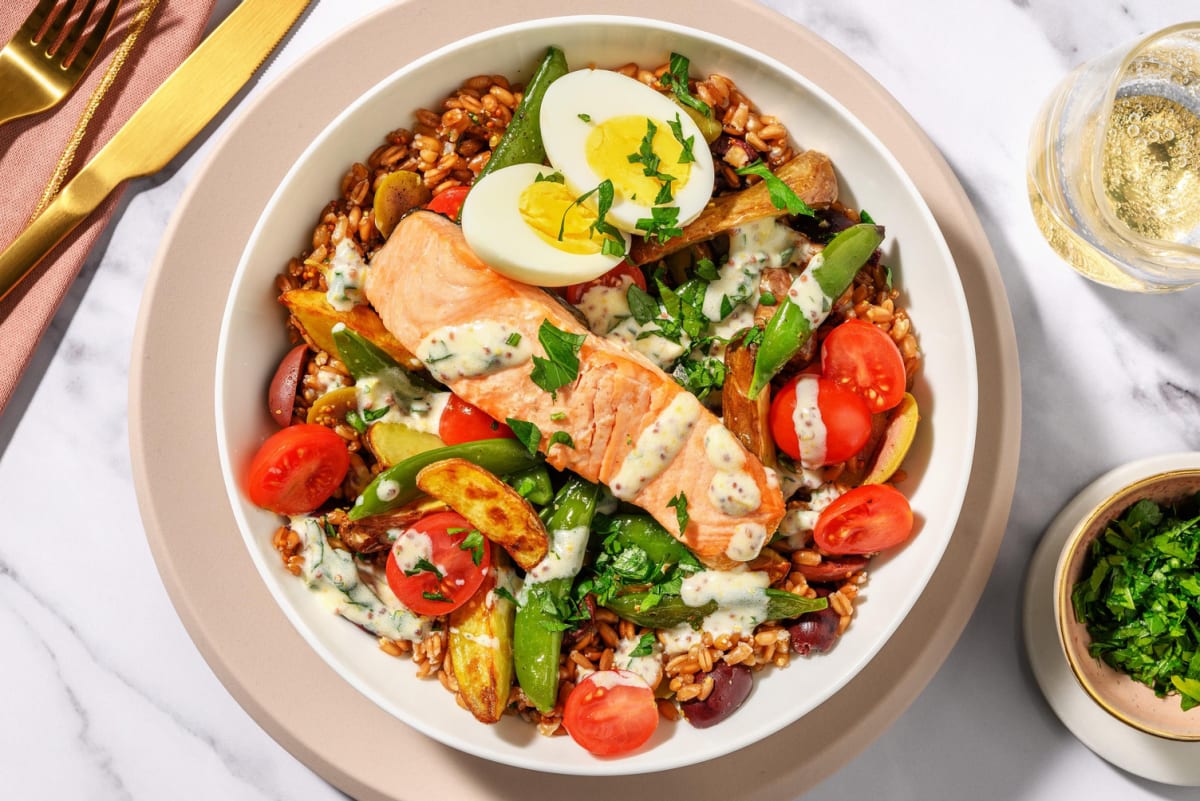 Salmon and Egg Nicoise-Style Power Bowls