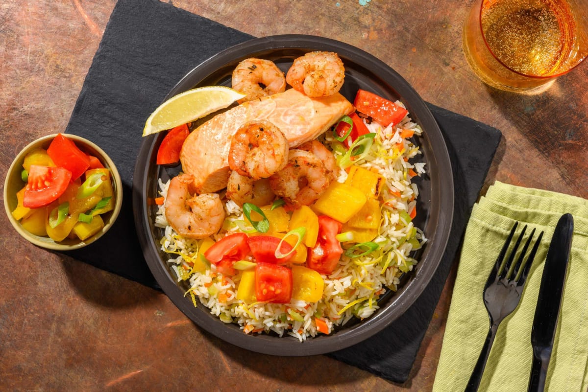 Double saumon et crevettes rôtis à la cajun