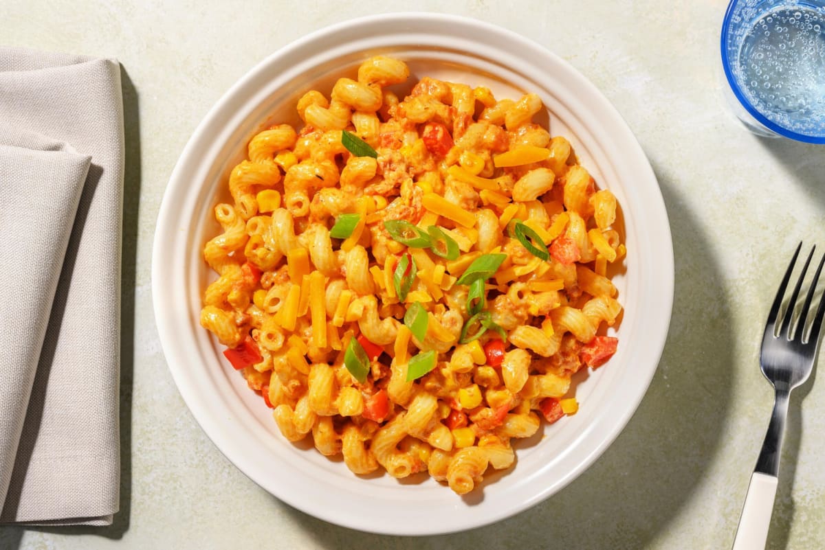 SuperQuick Cheesy Cavatappi and Chorizo