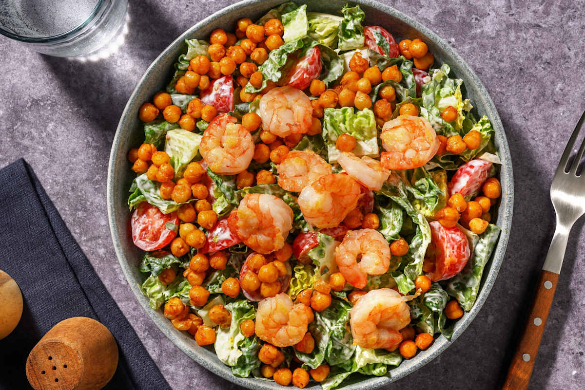 Caesar Salad mit Knoblauch-Crevetten