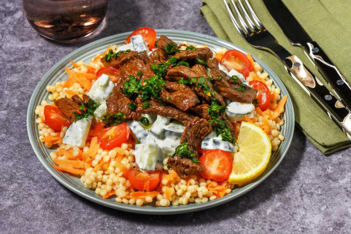 Chimichurri Beef Strip Salad with Prawns