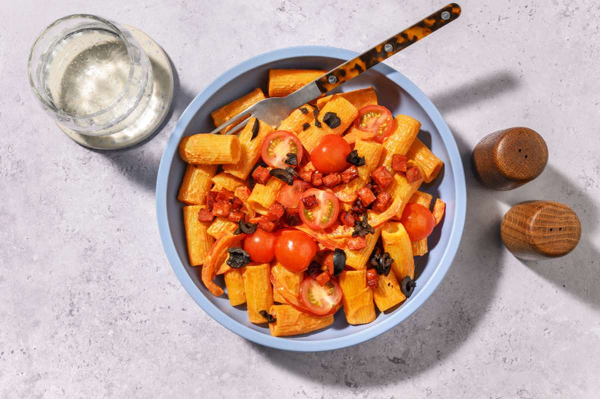 Double Chorizo and Olive Rigatoni