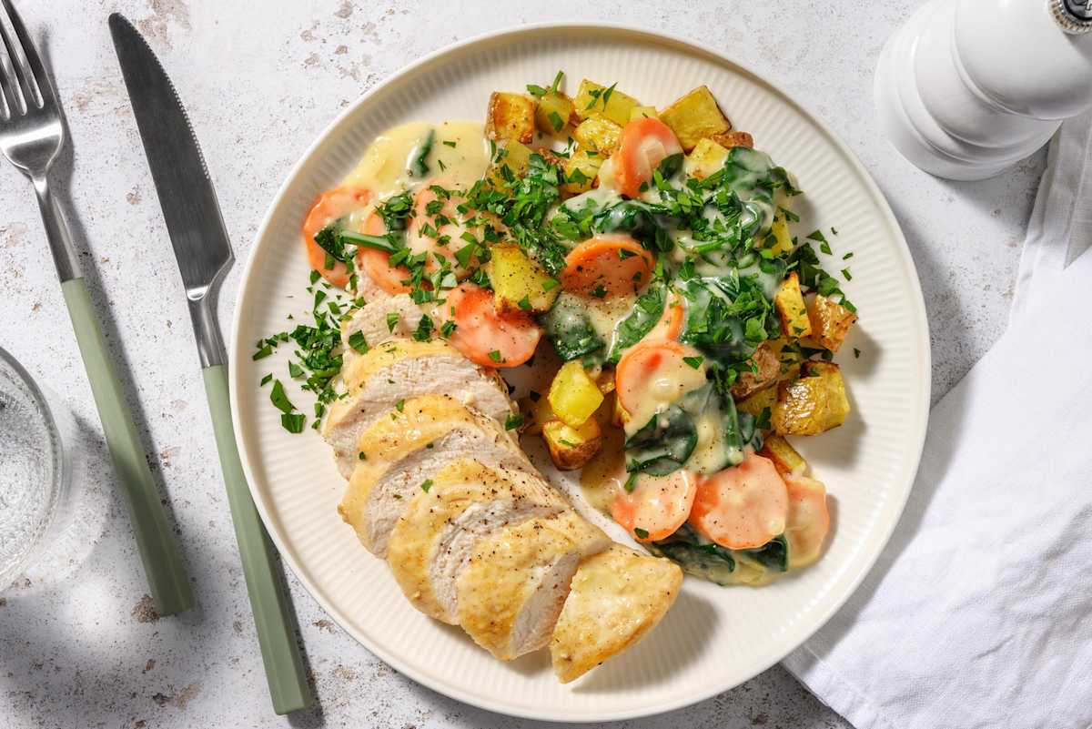 Kipfilet in spinazie-roomsaus
