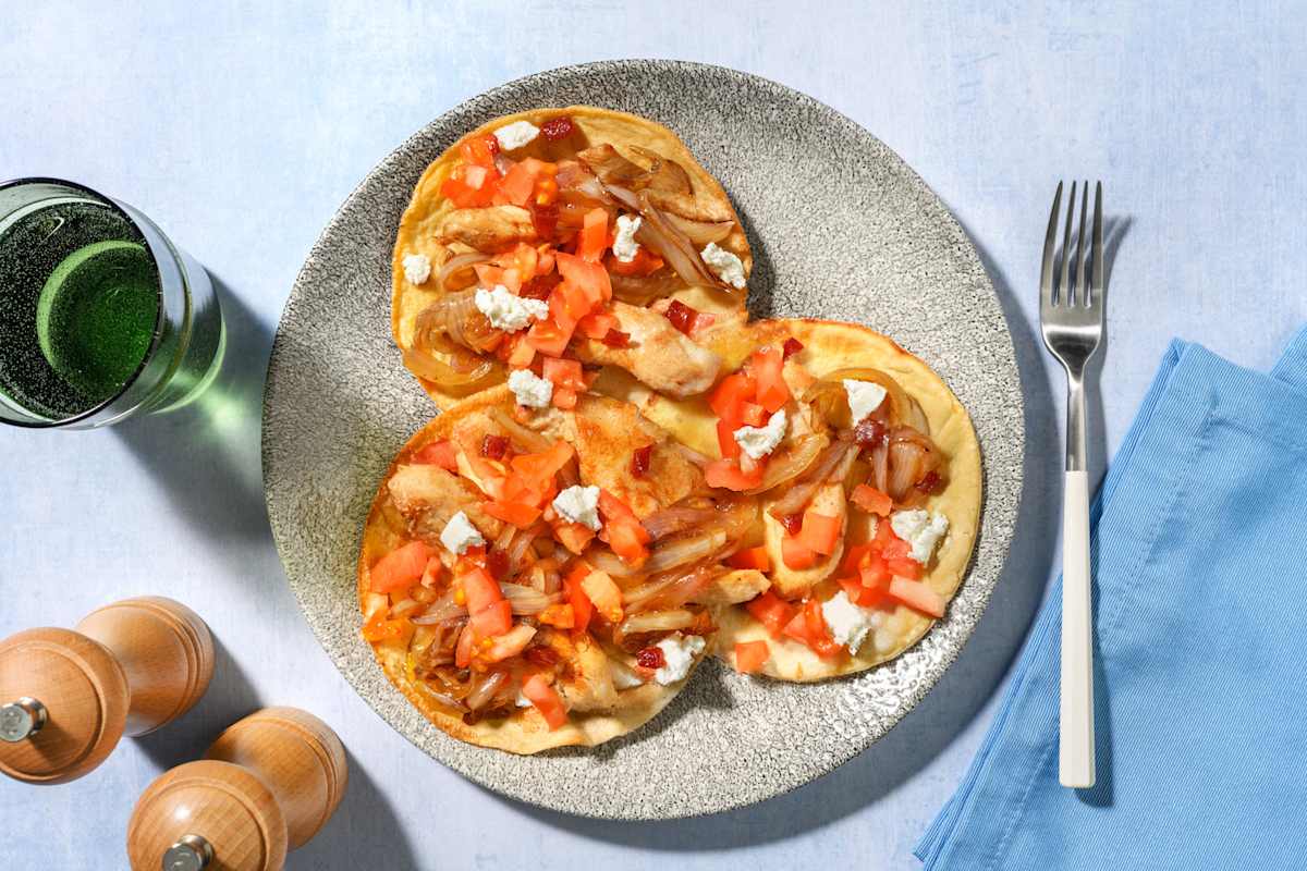 Tostadas crujientes de pollo y queso de cabra