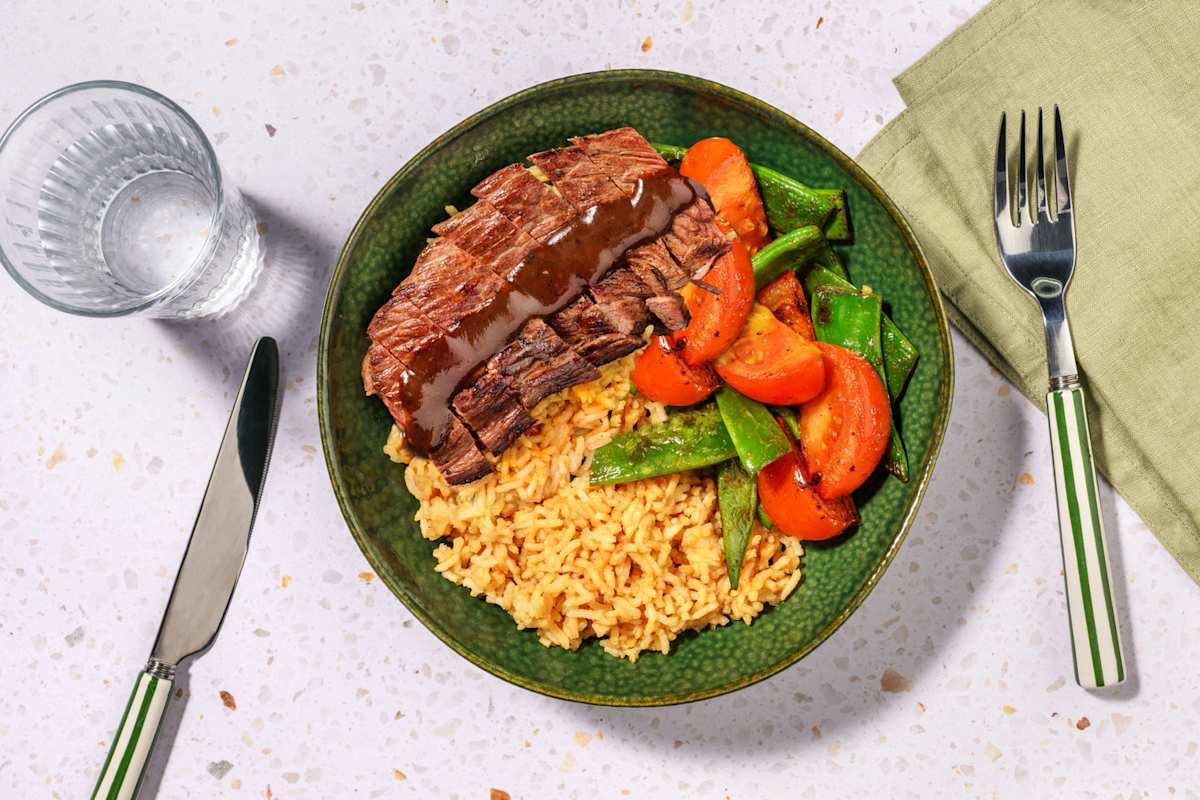 Ternera en salsa de membrillo con arroz integral 