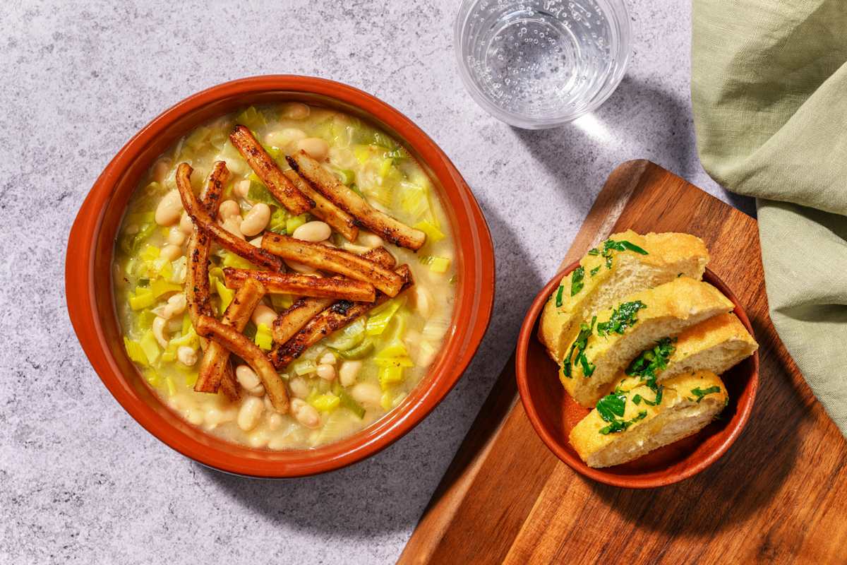 Guiso de judías con calamar gigante caramelizado