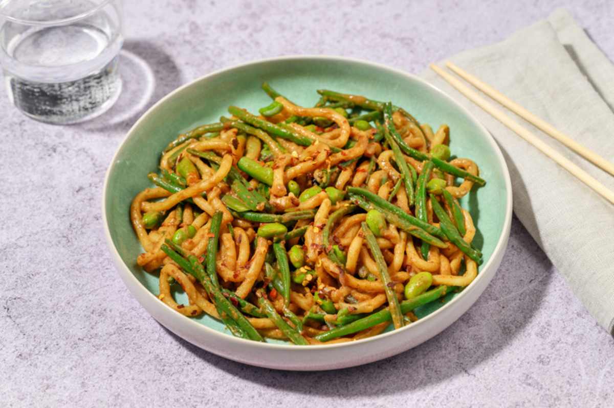 Udon Noodles in a Satay Sauce with Tofu