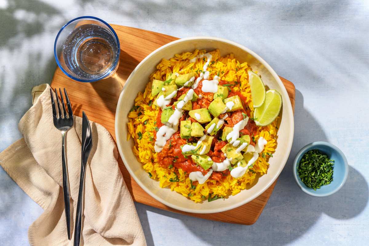 Porc épicé à la mexicaine & riz au curcuma