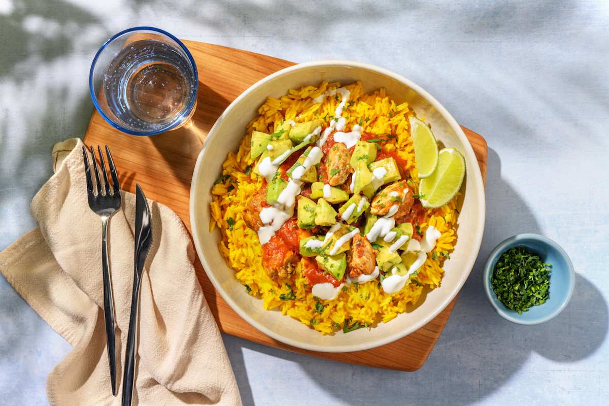 Poulet épicé à la mexicaine & riz au curcuma