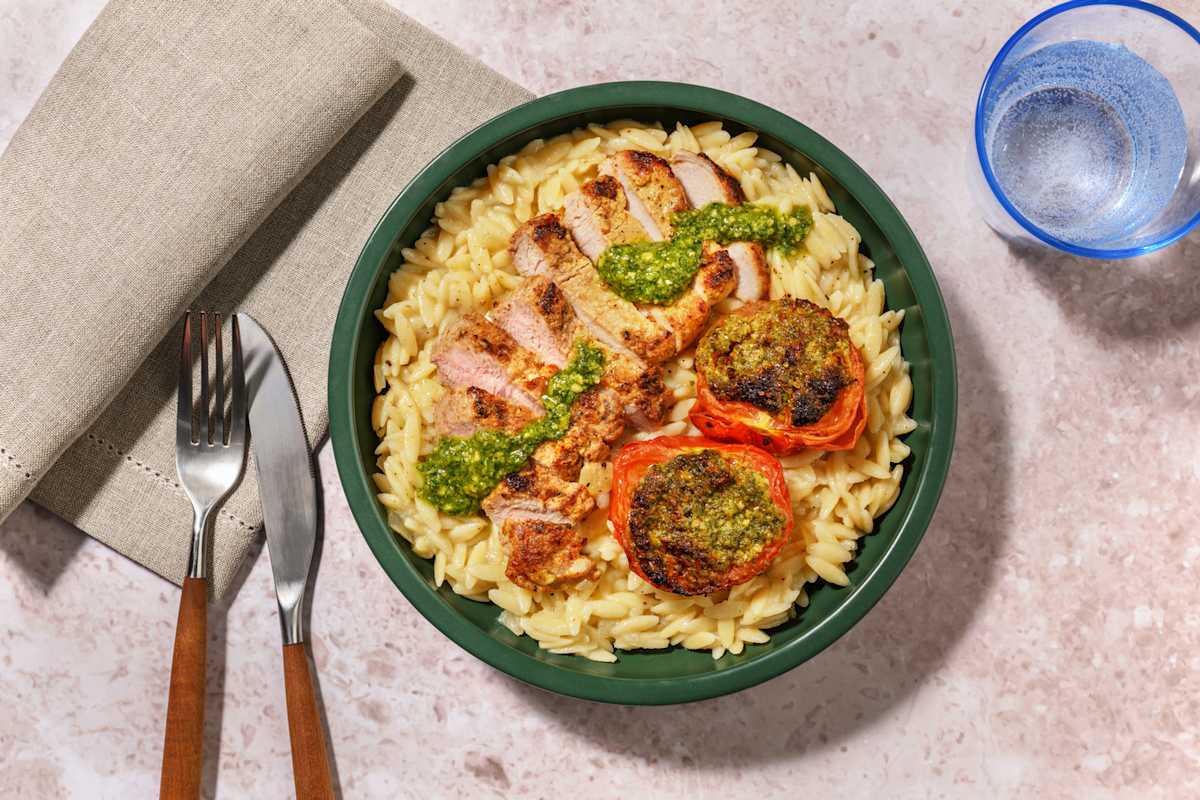 Carré de porc & tomates confites au pesto