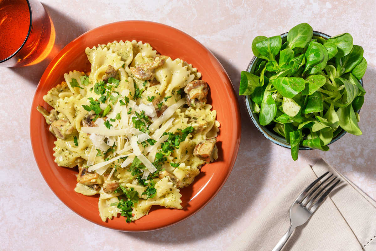 Farfalle au pesto de champignons & pecorino