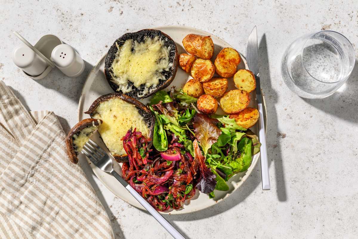 Portobellos gratinés au gouda & grenailles