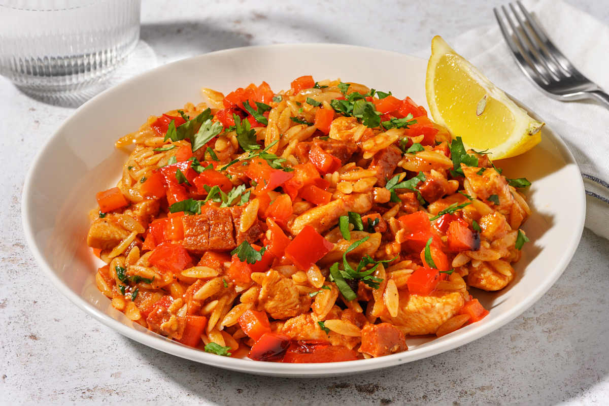 Orzo à l'espagnole au poulet & chorizo