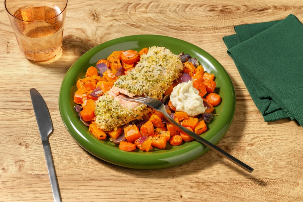 Saumon en croûte d’aïoli & légumes rôtis