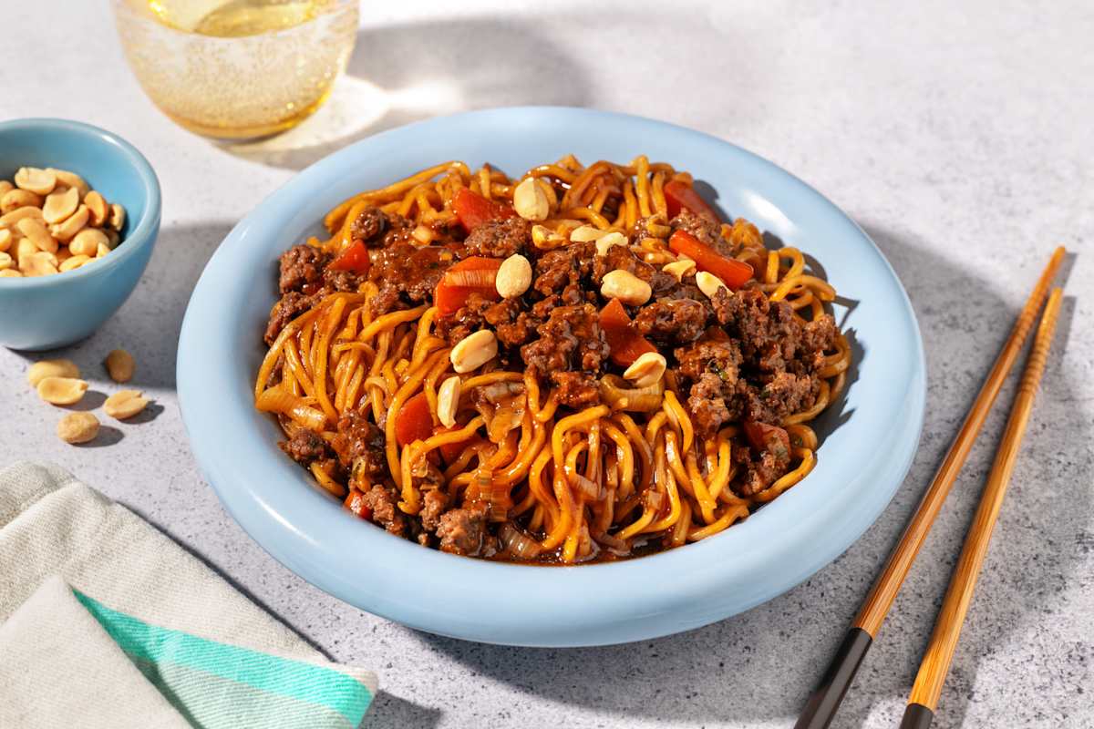 Nouilles sautées au bœuf haché & légumes d'été