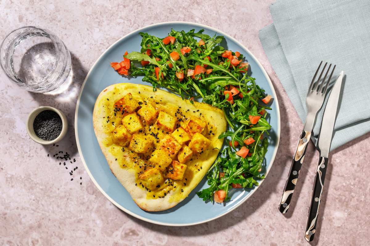 Curried Halloumi Loaded Baked Naan