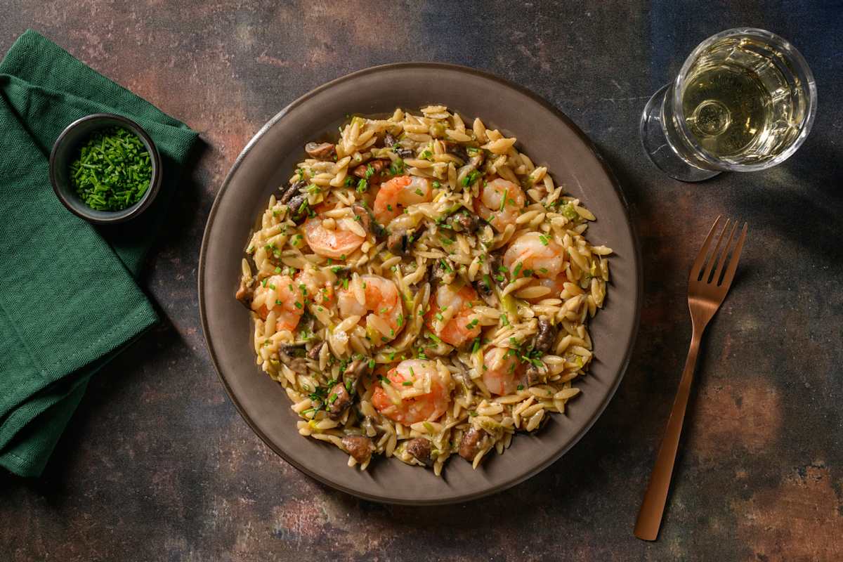 Risotto de orzo con langostinos grandes