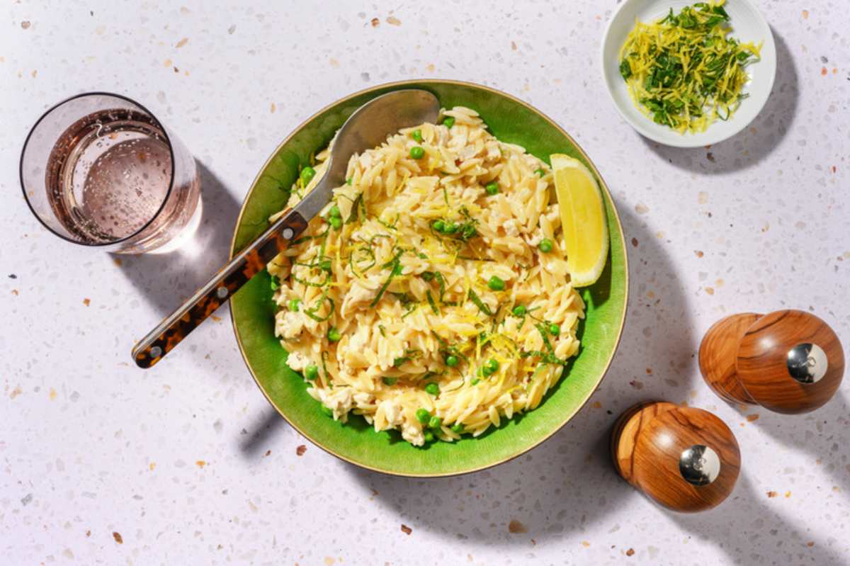One pot orzo : poulet, petits pois & menthe