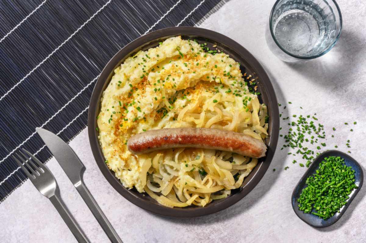 Saucisse de Toulouse & purée au chou-fleur