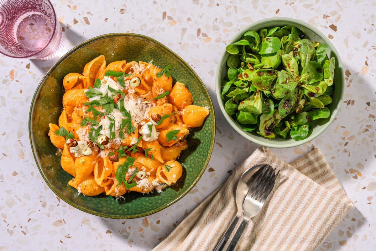Conchiglie pesto rouge & duo de fromages
