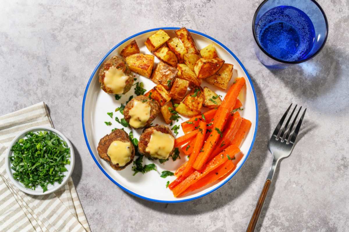 Meatball and Roast Potato Bake