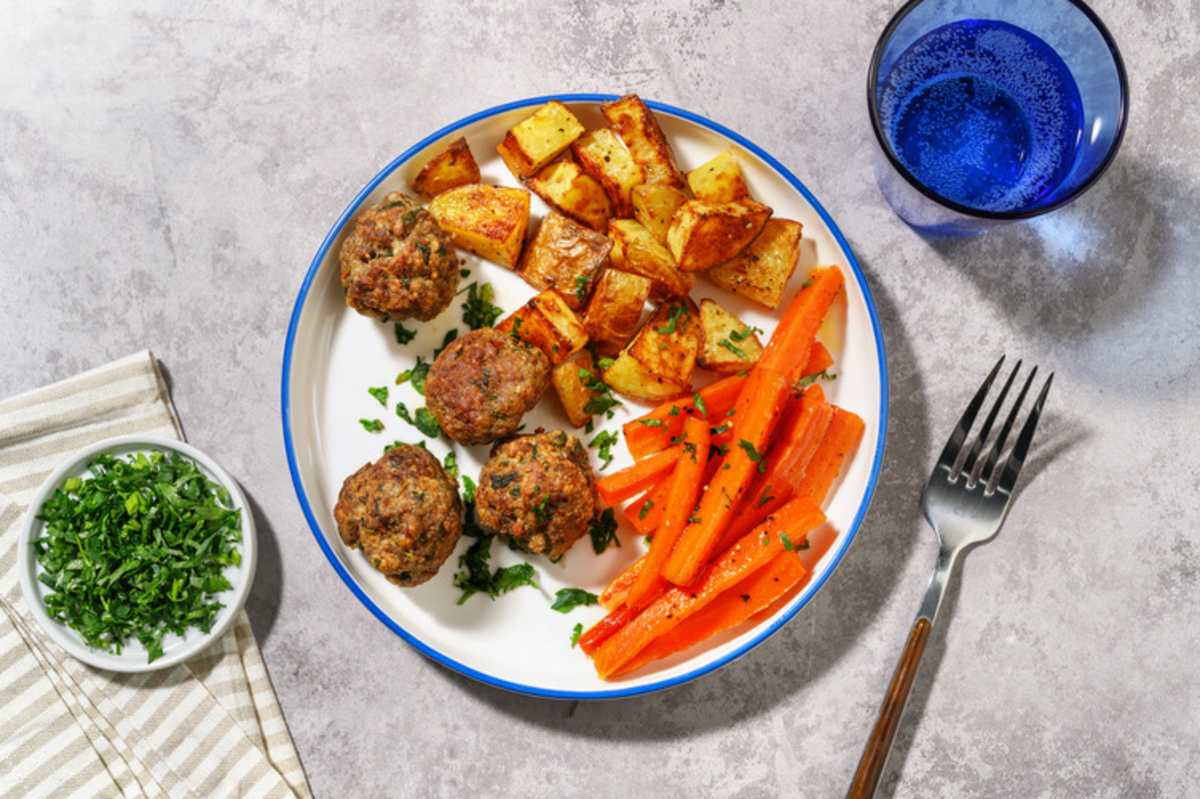 Meatball and Roast Potato Bake