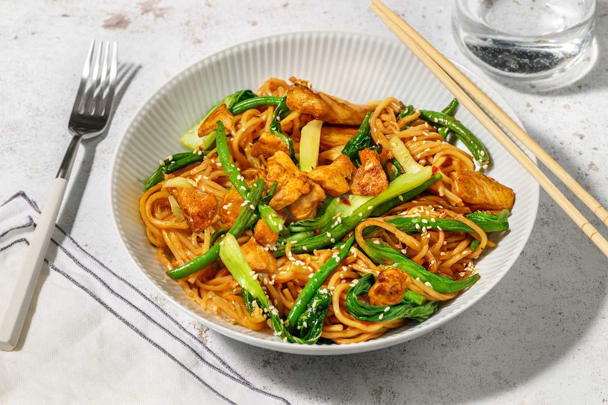 Singaporean Style Crispy Chicken and Black Pepper Noodles