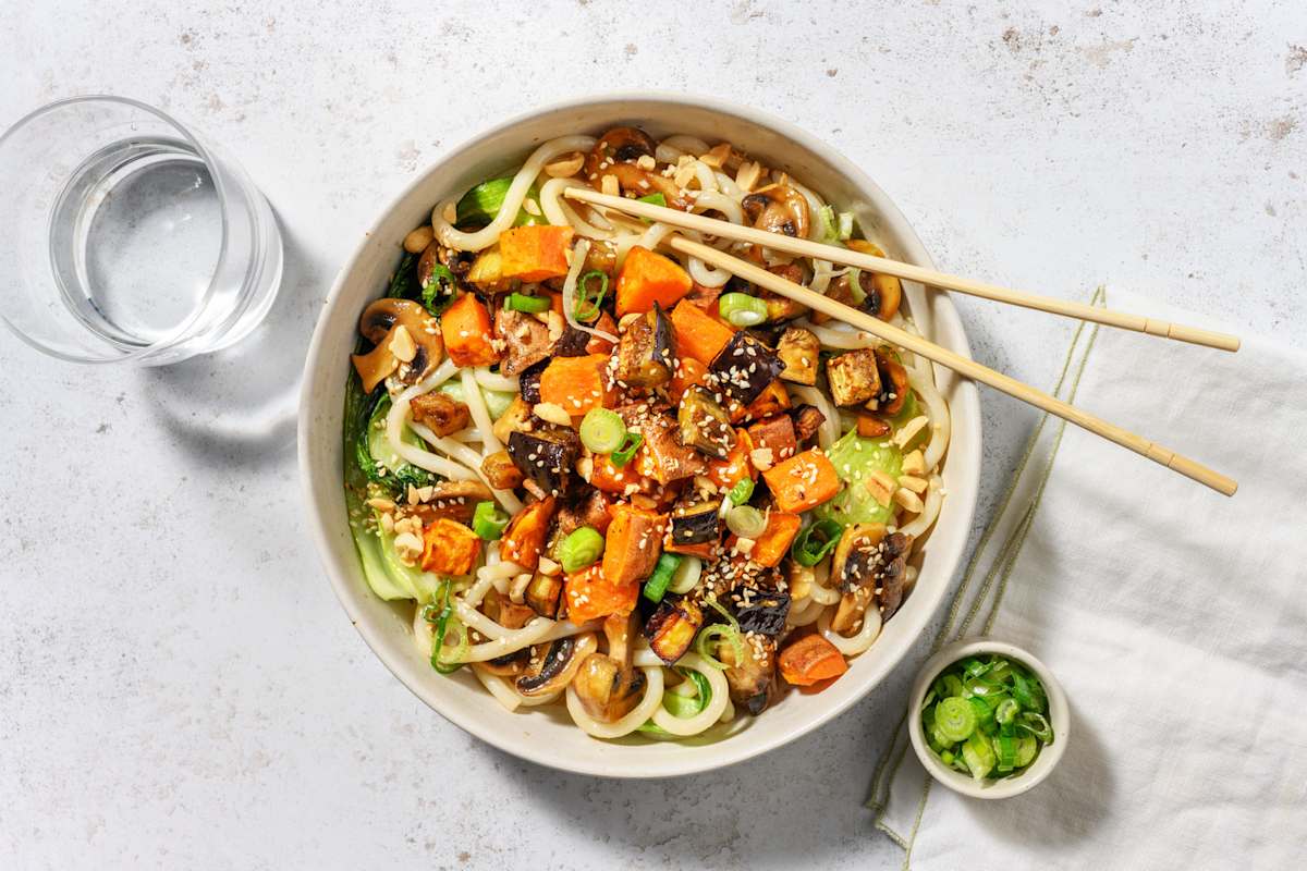 Honey Sesame Glazed Aubergine Udon