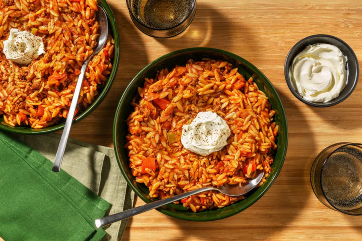 Lean Beef Bolognese with Orzo