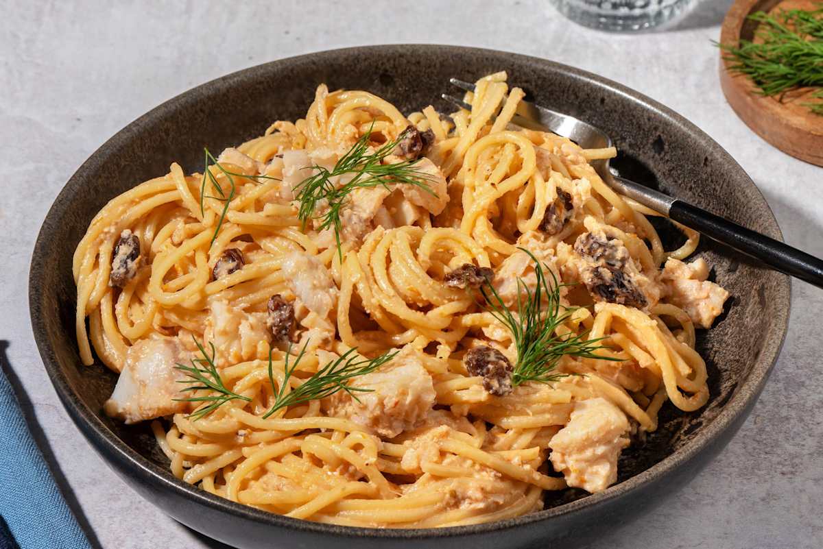 Spaghetti al merluzzo e pesto trapanese