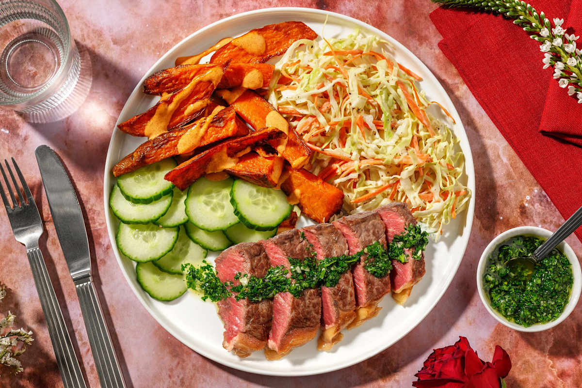 Steak met kruidendressing en koolsla