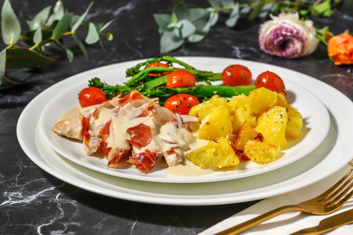 Serrano Ham Wrapped Chicken Breast and Truffle Sauce