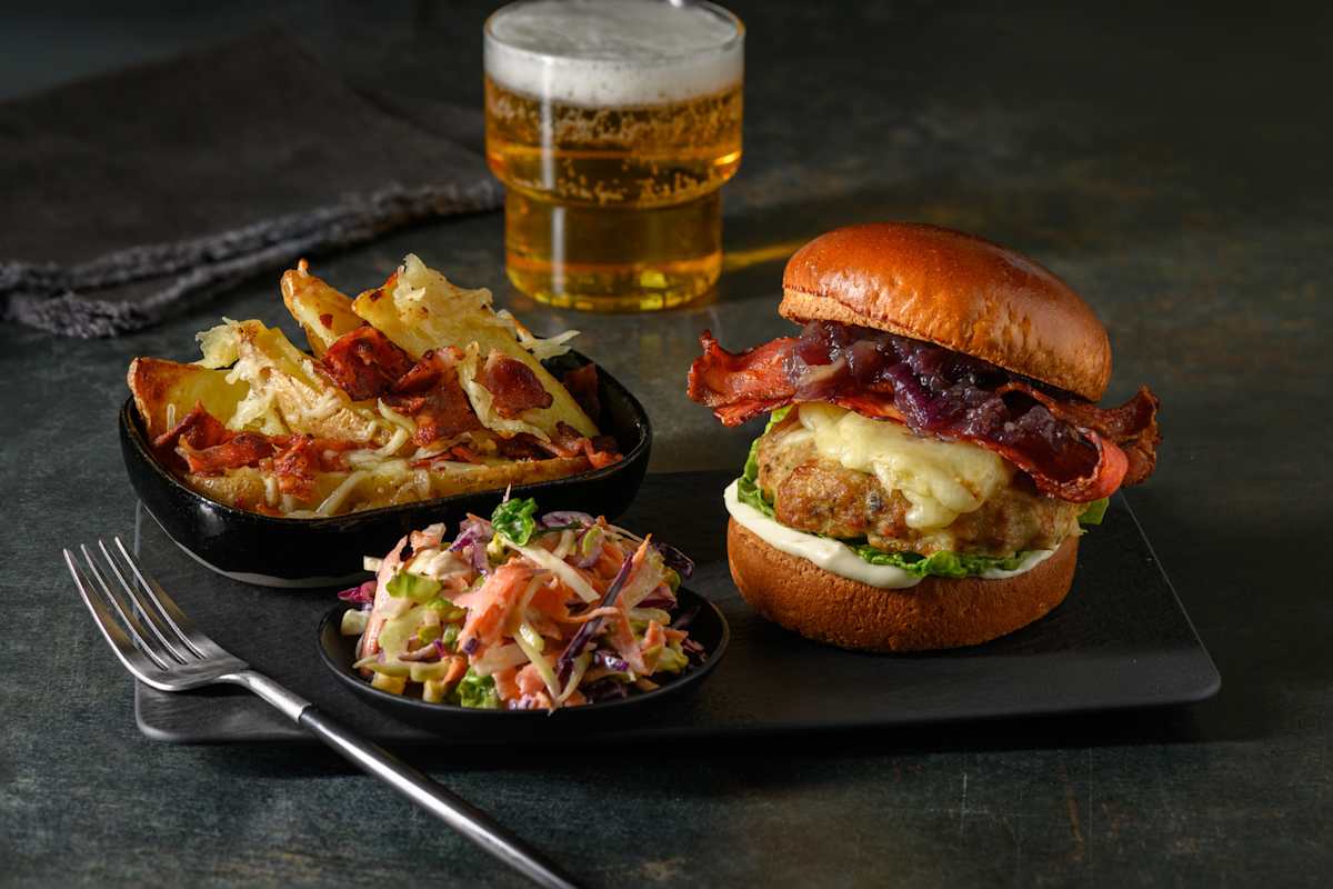 Loaded Sausage and Bacon Cheeseburger