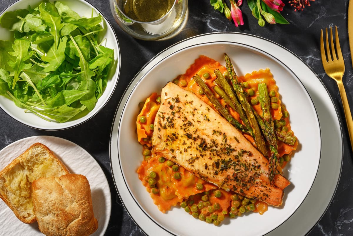 Salmon on Creamy Chorizo Tagliatelle 