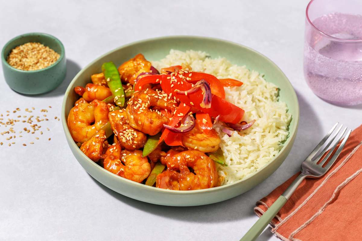 Sweet and Sticky Chicken and Prawns on Rice