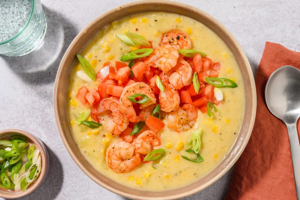 Corn Chowder: mit Knoblauch-Garnelen
